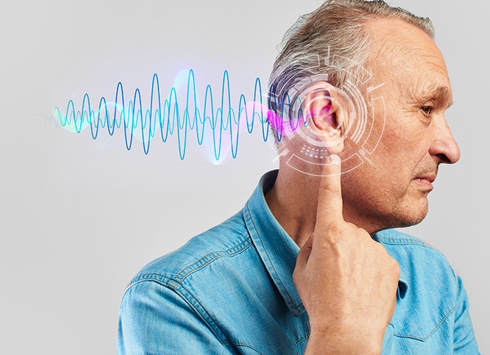 Homme avec visualisation des ondes audio